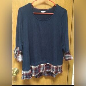 Westport Navy Top with Plaid Accents